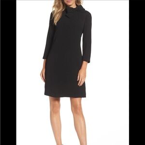 Eliza J Bow Neck Crepe Shift Dress Women’s Size 6 Black Textured Vintage